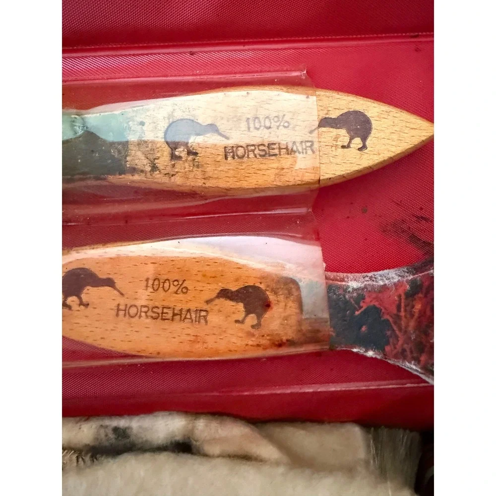 Vintage Kiwi Shoe Shine Kit‎ Horsehair Brushes Polish Travel Case